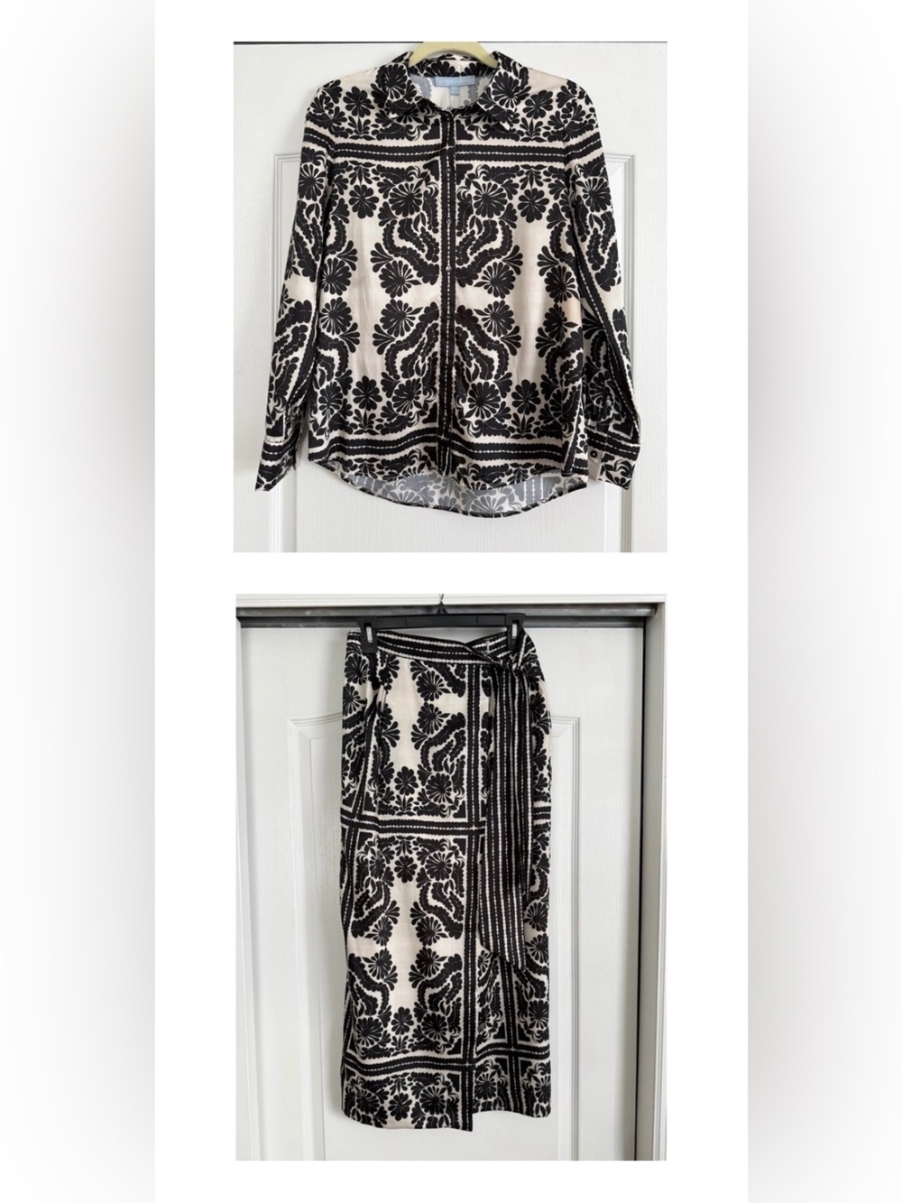 Antonio Melani Black & Ivory Matching Set - Wrap Skirt & Button Down Blouse